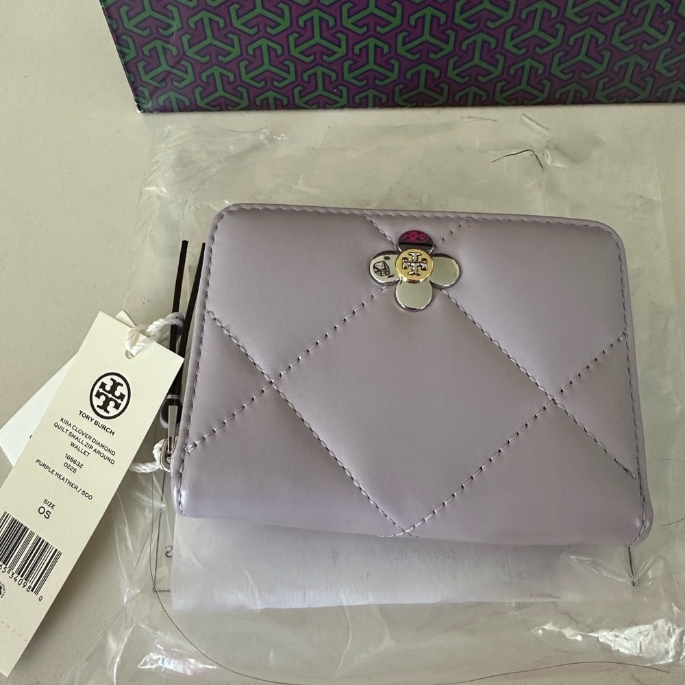 Tory Burch Purple Quilted Wallet with Edgy Charm